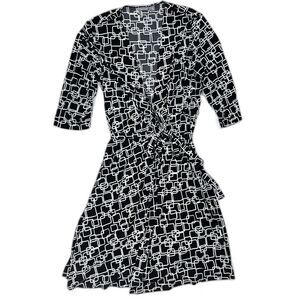 Apt9 2X Black White Geometric Abstract Wrap Dress Minimalist Chic